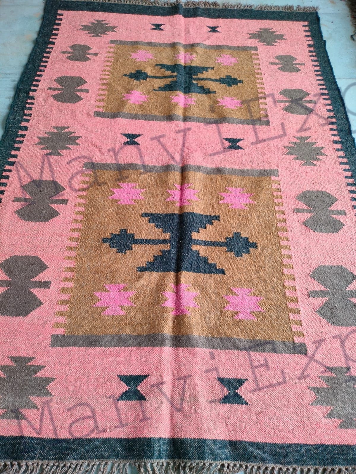 6 X 9 Ft Bricks Red Kilim Jute Rugspink Kilim Rug Living Etsy Australia