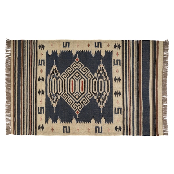 Tapis Kilim tissé à la main en jute et laine – Décoration géométrique Oushak, tapis traditionnel