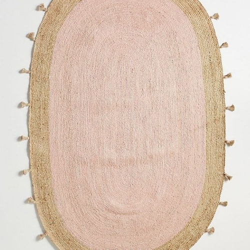 2x33x54x65x8ft Pink Oval Rug Natural Jute Oval Area Rug Etsy