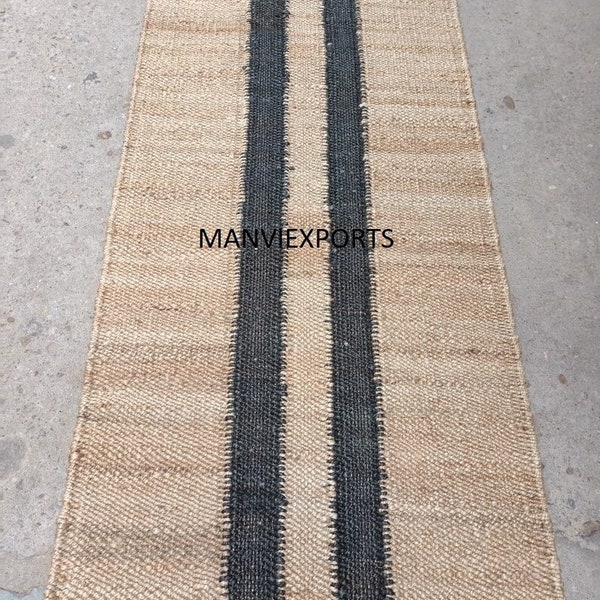 black line jute runner-jute table runner-hallways runner-entryway runner-stair jute runner-custom size rugs-Natural jute runner-floor runner