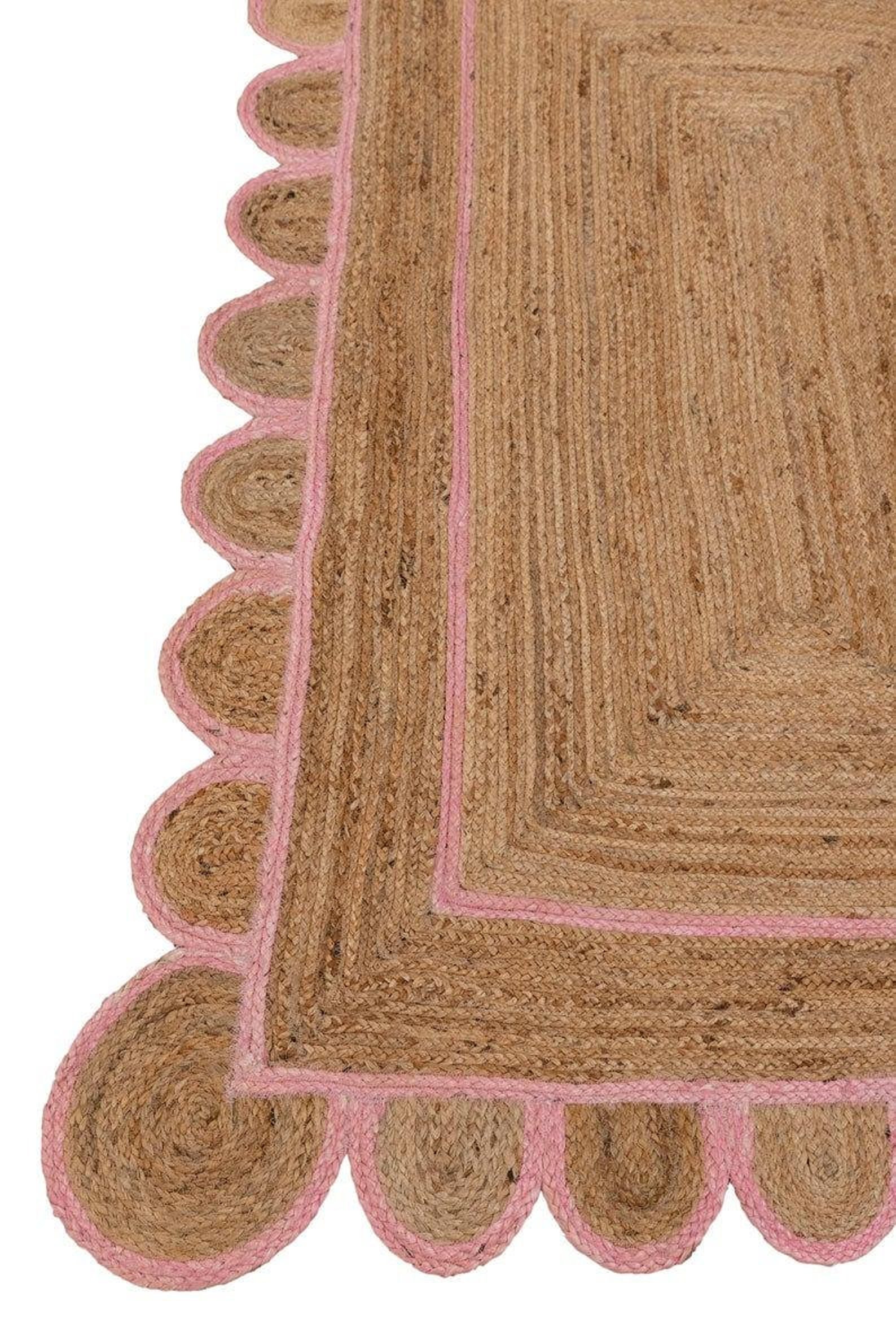 Scalloped Jute Rug Black Scallop Rug Natural Jute Rug Etsy