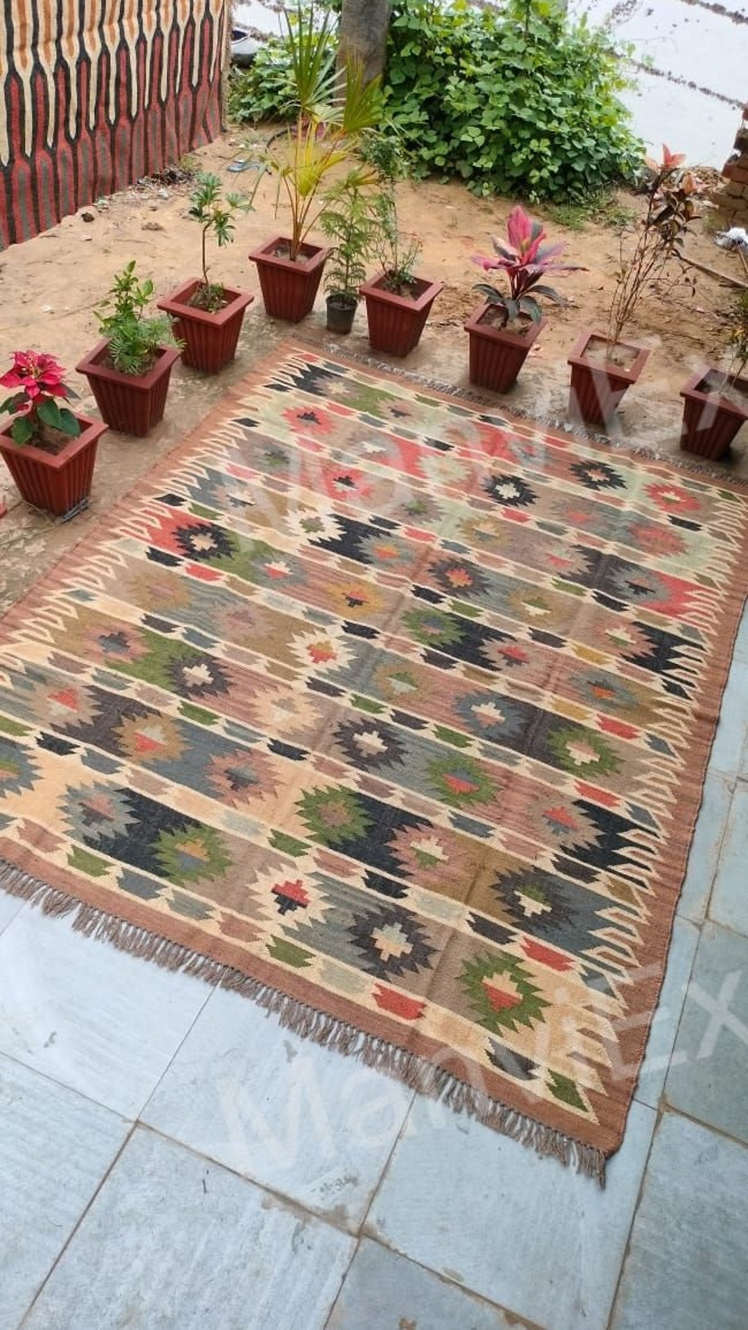 Handmade Jute and Wool Rug Living Roomvintage Kilim Rug 8x10wool