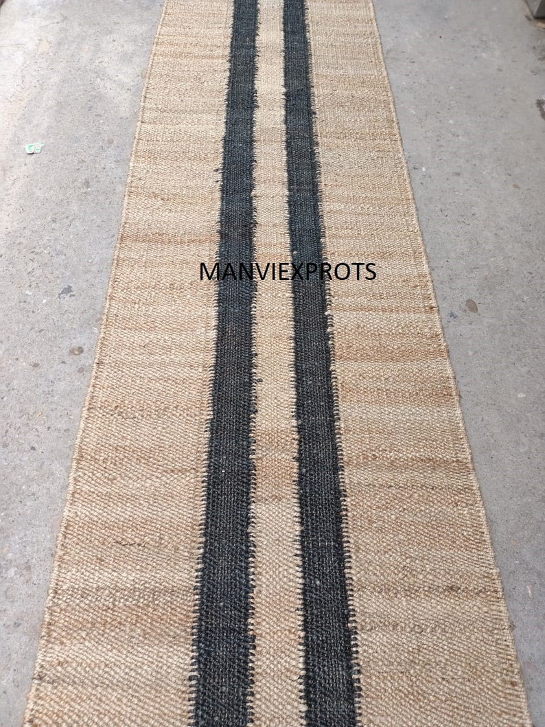 Black Line Jute Runnerjute Table Runnerhallways Etsy