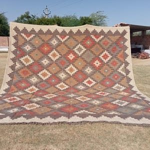 Handwoven Wool Jute Kilim Rug, 9x12 FT Multicolor Wool Kilim Rug, Flatweave Rug, Bohemian Rug-Indian Dhurrie Rug-Navajo Kilim Rug-Custom Rug