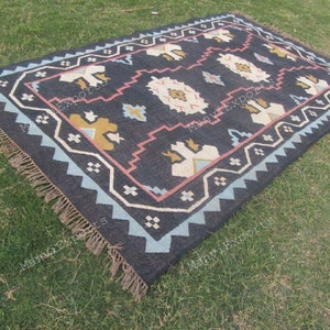 6 x 9 ft -Jute\Wool Handwoven Kilim, Home Decor, Living Area, Dining Floor, Gift, Large, Room, Indian Traditional RUG\CARPET All Costum Size