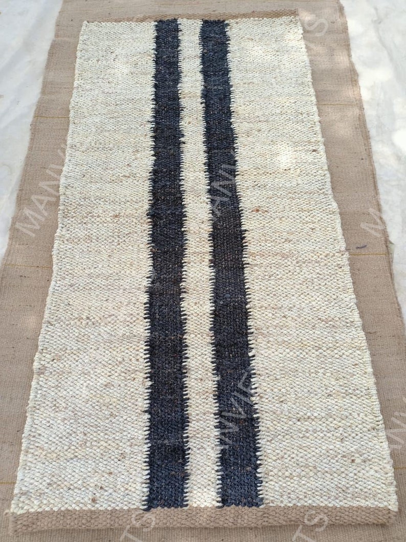 Black Line Jute Runnerjute Table Runnerhallways Etsy