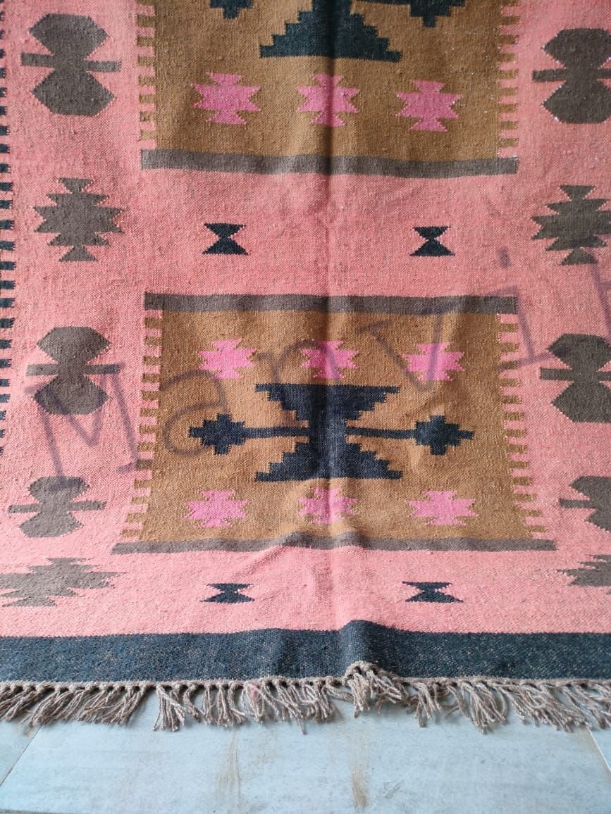 6 X 9 Ft Bricks Red Kilim Jute Rugspink Kilim Rug Living Etsy Australia