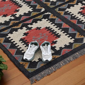 Handmade Kilim Wool Jute Rugs, Large Area Leaf Kilim Jute Rug, Hallway Kilim Area Underbed Rugs-Red kilim rug living room-kilim rug underbed