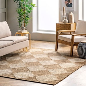 handloomed Natural with white diamond shape jute rugs-jute rug-diamond shape jute rug-8 x 10ft natural rug jute sisal-woven outdoor rug jute