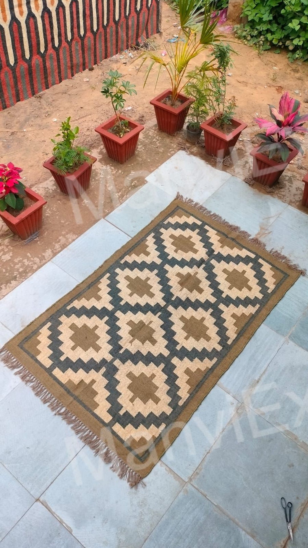 Handmade Green and White Jute Kilim Rugs Green Border Jute Etsy