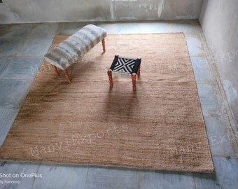 Handmade Natural Hemp Jute Area Rug - Eco-Friendly Geometric Design, Boho Farmhouse Decor, Custom Size Available Woven Rug Textured Area Rug