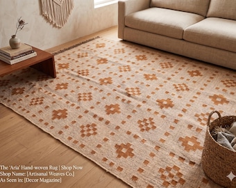 Alfombra Kilim de yute de lana, alfombra de yute de lana tejida a mano, alfombra de yute Kilim, alfombra de tejido plano, alfombra boho, alfombra india Dhurrie, alfombra Navajo Kilim, alfombra personalizada