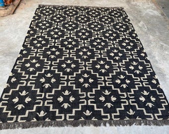 8 x 1 0 ft handwoven Green With Natural checked Jute kilim rug-Bedroom Living room Dining room Rug-jute wool rug living room-Green area rug