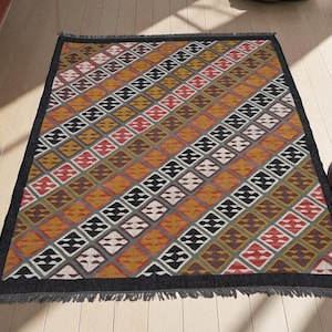 Wool Jute Rug - Wool Jute Kilim Rug, Reversible Rug, Handwoven Wool Jute Rug, Kilim Dhurrie, Traditional Area Rug, Custom Rug, Vintage Rug