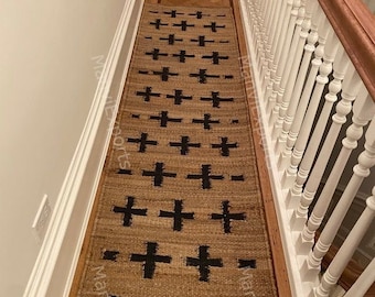 Black plus with Natural jute runner,black cross jute, black jute runner rug, jute stair runner, jute runner in bathroom, jute runner