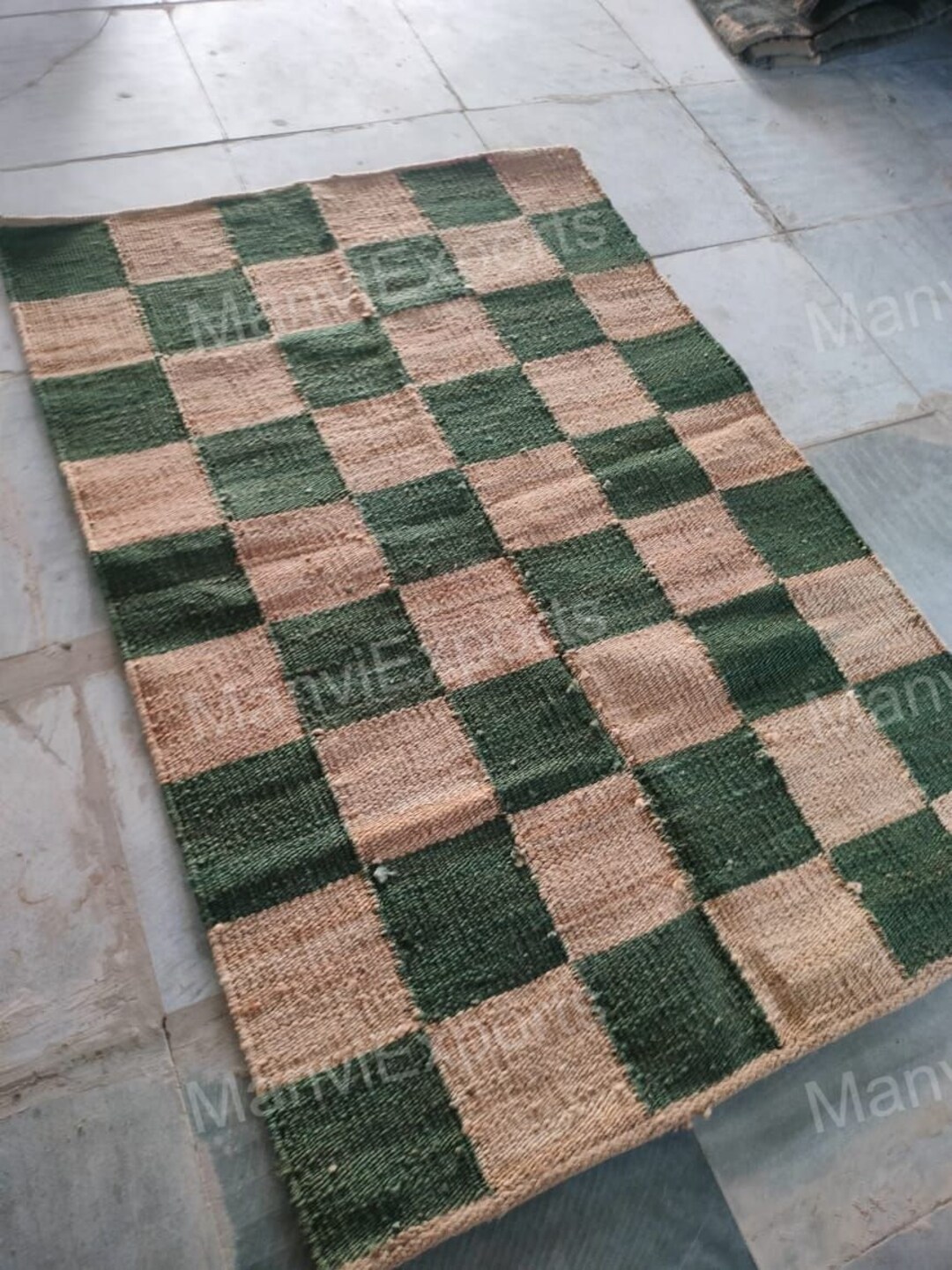 Handmade Green Checked Jute Rugschecked Jute Rugsgreen Jute Rugwoven