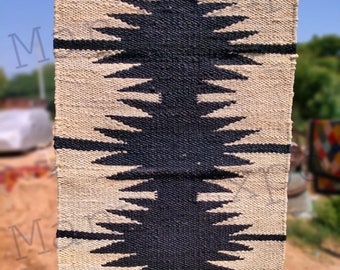 Handmade Black Jute Runner Rug: Hemp & Natural Fiber, 2 x 8 Ft