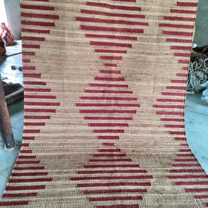 5 x 8 ft.Indian Handwoven Red Striped With beige/Natural Diamond Hemp Large Area Jute Rug-bedroom jute rug under bed jute carpet dining room