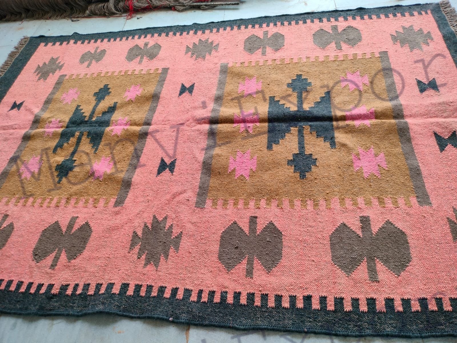 6 X 9 Ft Bricks Red Kilim Jute Rugspink Kilim Rug Living Etsy Australia