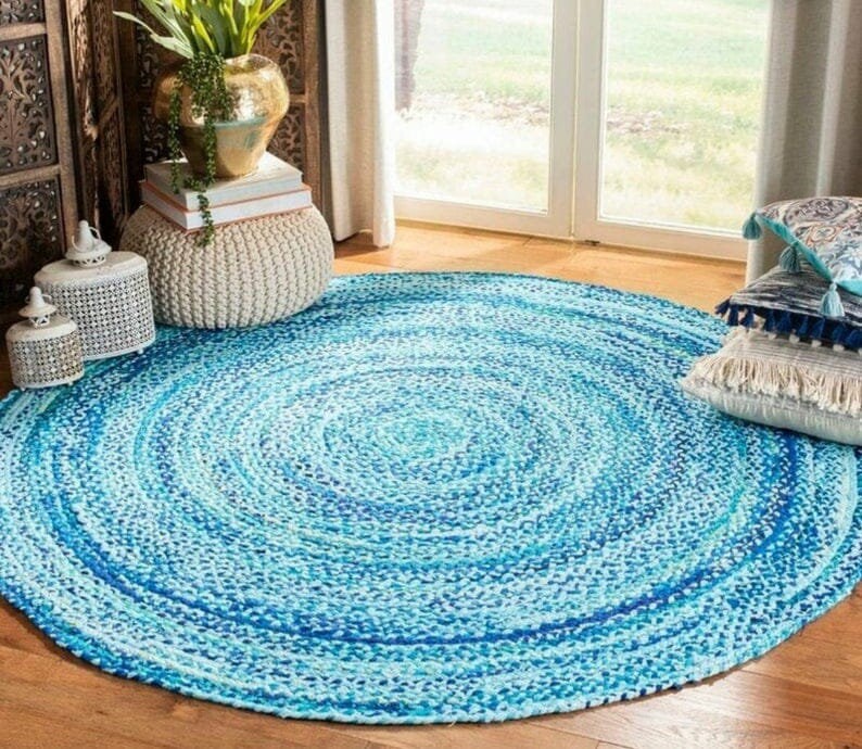 2x23x34x4 Ft Cotton round rug Home Decor Natural Jute Halaka Etsy