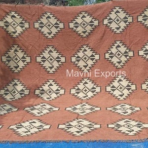 Handmade Kilim Red Jute Rugs-Hand knotted Rug 8X10, Boho Decor Rug,Vintage Wool Rug, Vintage Floor Rug, Geometric Rugs, Indian Handwoven Rug