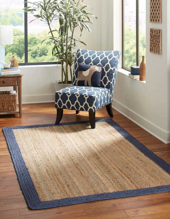 6x9 Ft Navy Blue Jute Rug Natural Jute Rug. Natural Rug. Jute Etsy