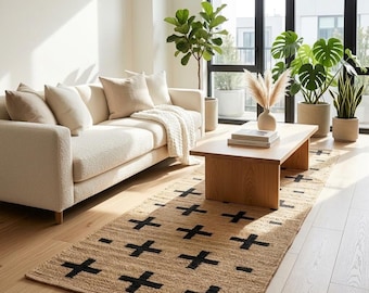 Black plus with Natural jute runner,black cross jute, black jute runner rug, jute stair runner, jute runner in bathroom, jute runner