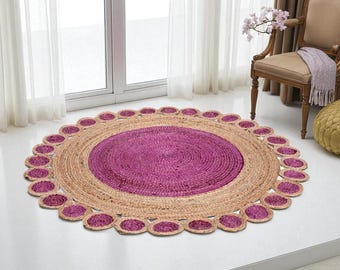 Handmade Round Jute Rug, Natural Fiber Area Rug, Bohemian Circle Rug, Braided Farmhouse Decor, Large Round Boho Rug for Nursery