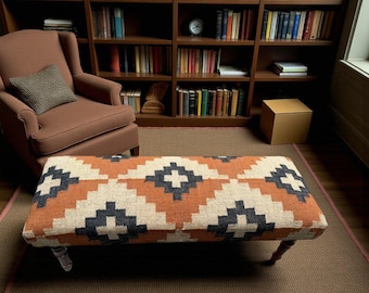 Wollteppich aus Juteteppich, Polsterbank, Handgefertigte Sitzbank, Kilim Teppich, Ottomane Sitzbank, Azteken Sitzbank, Panio Bank