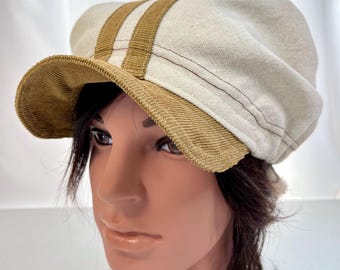 Vintage Canvas Sun Visor Bandana: Striped Corduroy Brim, Foldable Travel Hat