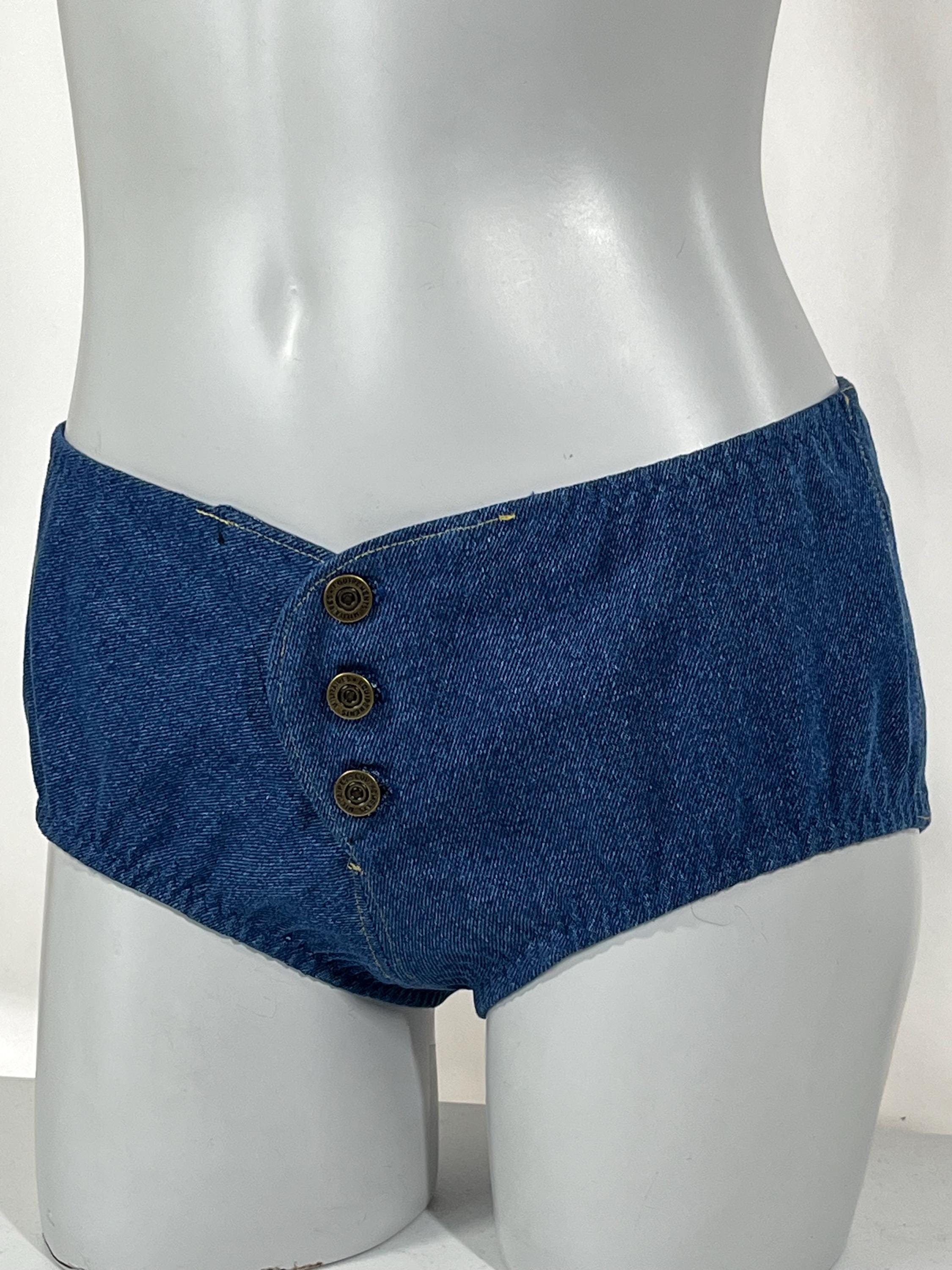 Handmade 1950s Denim Pin-Up Shorts: Retro Low-Rise Hipsters