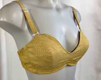 Handmade 1950s Cone Bullet Bra – Yellow Gold Linen Lingerie