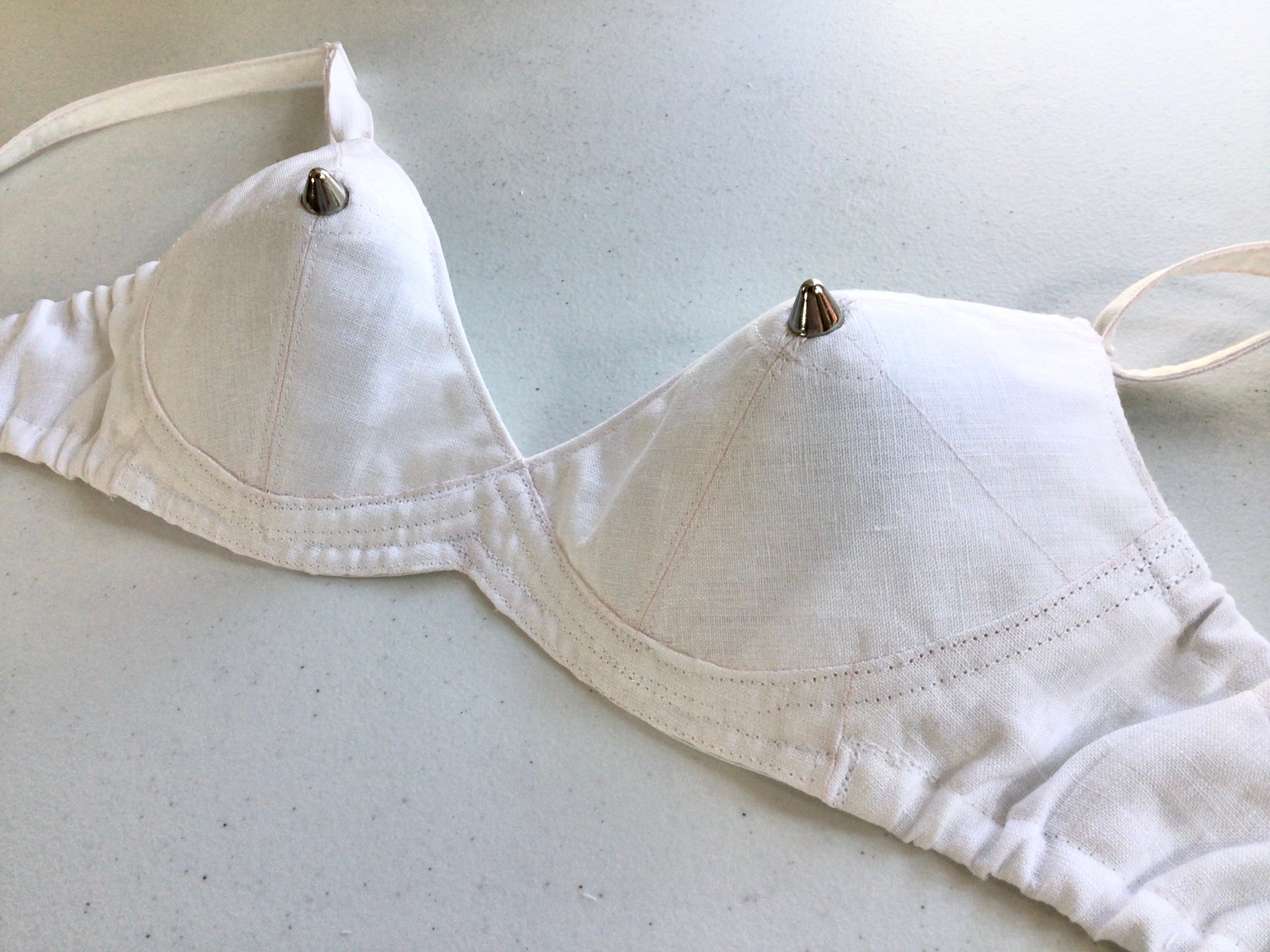 Handmade White Linen Pointy Cone Bullet Bra With Studs, Pin up Lingerie ...