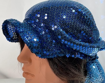 Soft wireless foldable brim Sequin sparkle Gatsby Headband bandana: Blue 1920s Style Flapper Visor