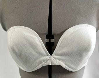 Strapless White Denim Bullet Bra – Wireless Cone Bra, 1940s 1950s Vintage Inspired Lingerie