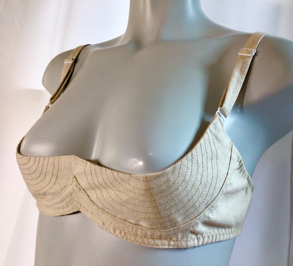 Linen Blend Wireless 1/4 Quarter cup cage shelf Bra: 1950s Retro Style Support