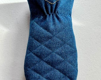 Embroidered Denim Cast Iron Skillet Handle Cover • Retro Potholder