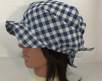 Foldable Sun Visor Bandana: Blue Tartan Plaid, Retro Boho Head Scarf