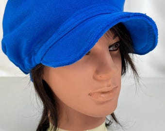 Soft brim blue Bandana Visor: Foldable Stretch Cap hat, Scarf & Hoodie beanie Hybrid