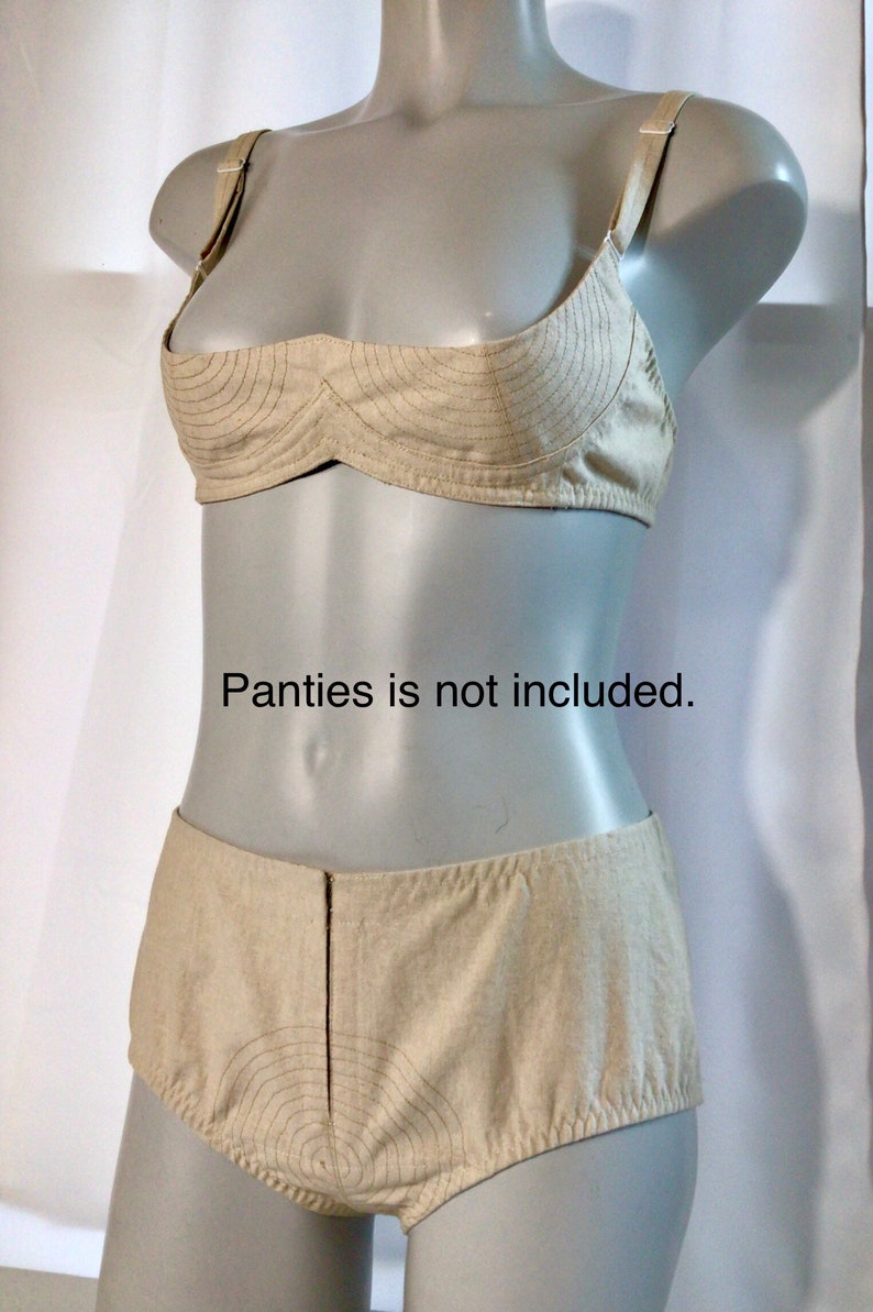 Linen Blend Wireless 1/4 Quarter cup cage shelf Bra: 1950s Retro Style Support image 9