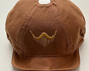 Brown Canvas Foldable Baseball Cap, Retro Embroidered, Vented Hole, Short Brim