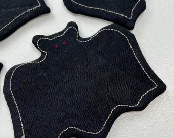 Embroidered Bat Coasters – Gothic Black Canvas Set of 4 – Witchy Home Decor
