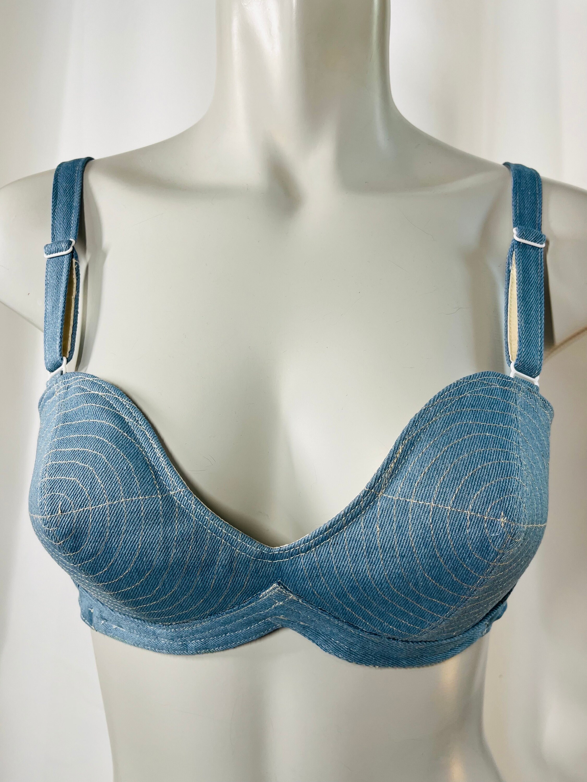 Vintage Style Denim Cone Bullet Bra - Handmade Cotton Lingerie - Etsy