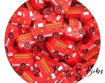 BULK 2-10 Pieces Silicone Fire Truck Beads for jewellery and craft projects - Red