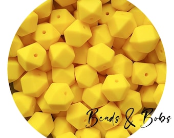 BULK 5-10 Pieces 14mm hexagon silicone Beads for jewellery and craft projects, focal, diy pen, keychains - Bright Yellow
