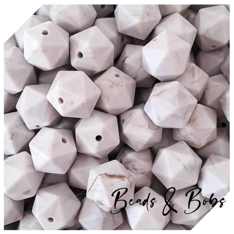 14mm hexagon silicone beads for jewellery and craft projects Warm Marble Grey