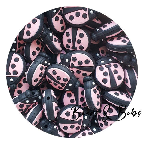 BULK 2-10 Pieces Silicone Ladybird beads for jewellery and craft projects - Pink