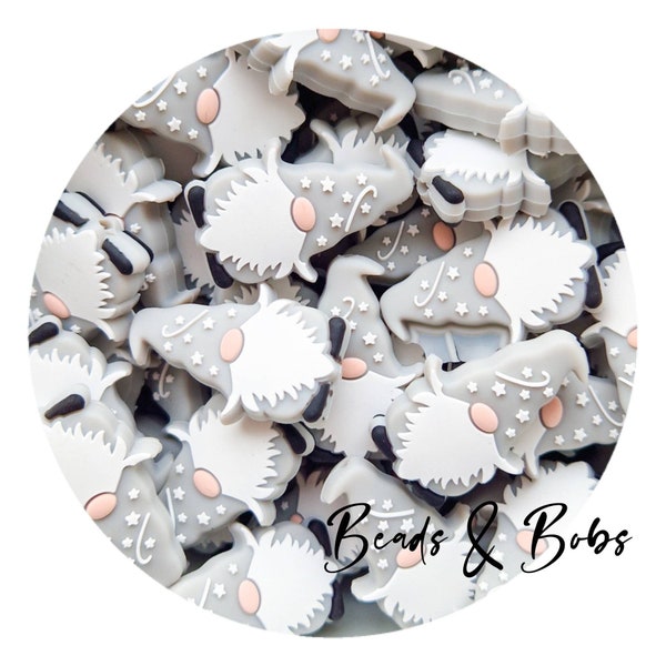 BULK 2-10 Pieces Silicone Magical Gnome Beads for jewellery and craft projects - Grey