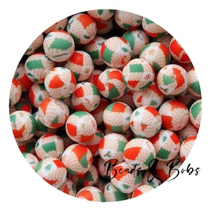 BULK 5-20 Pieces 15mm round silicone Christmas Beads for jewellery and craft projects - Red & Green