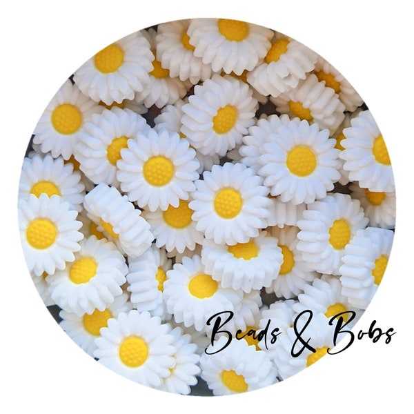 BULK 3-10 Pieces Silicone Little Daisy Beads for jewellery and craft projects - White